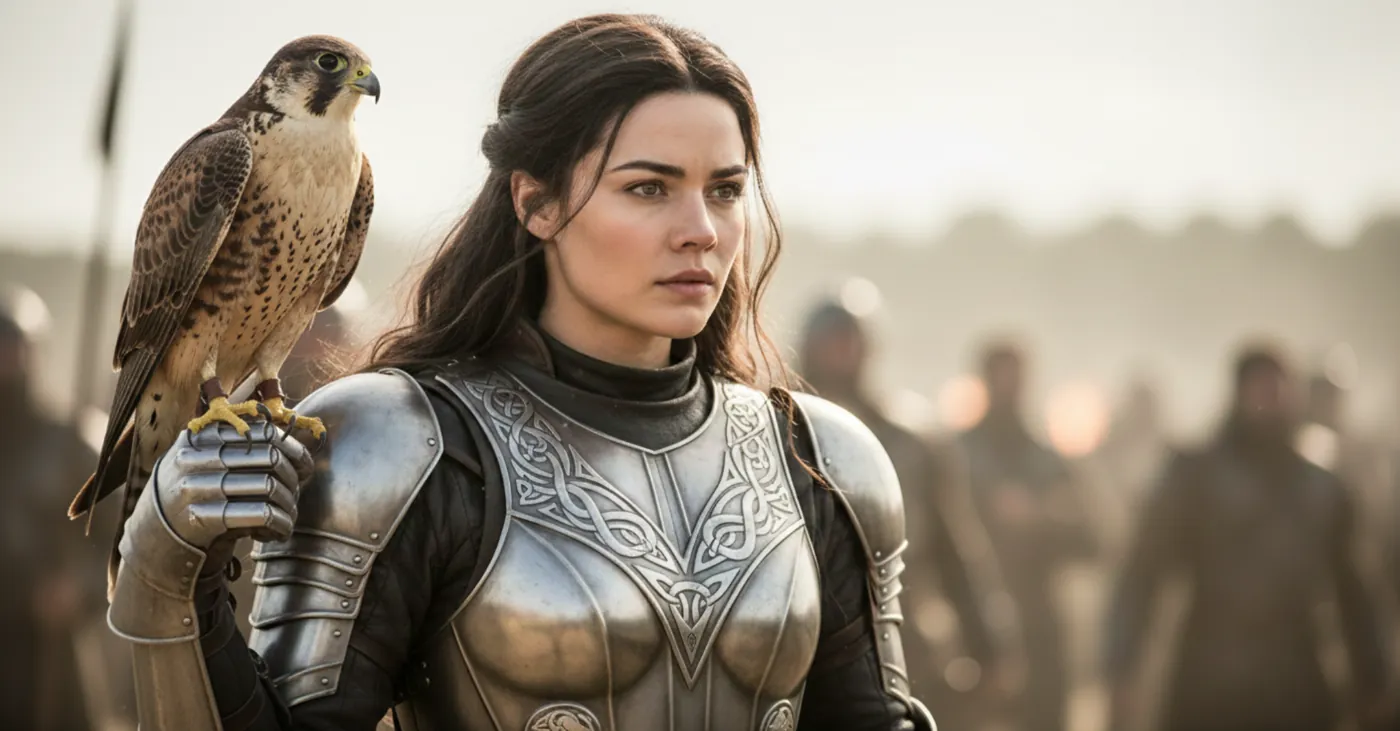 Armored woman with falcon